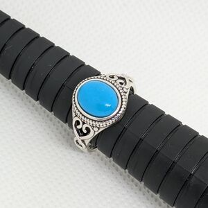 NEW Boho Faux Turquoise Ring Adjustable Silver Plated Filigree Heart